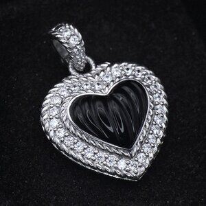 Judith Ripka - Sterling Silver Black Onyx & CZ Heart Pendant